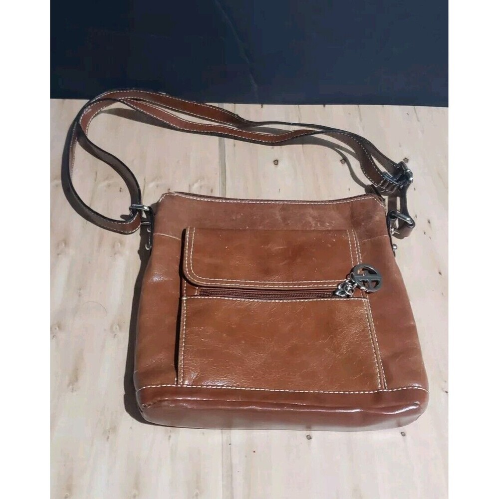 Giani Bernini Bag Womens Brown Genuine Leather Crossbody 10"X10"X2" Handbag Zip